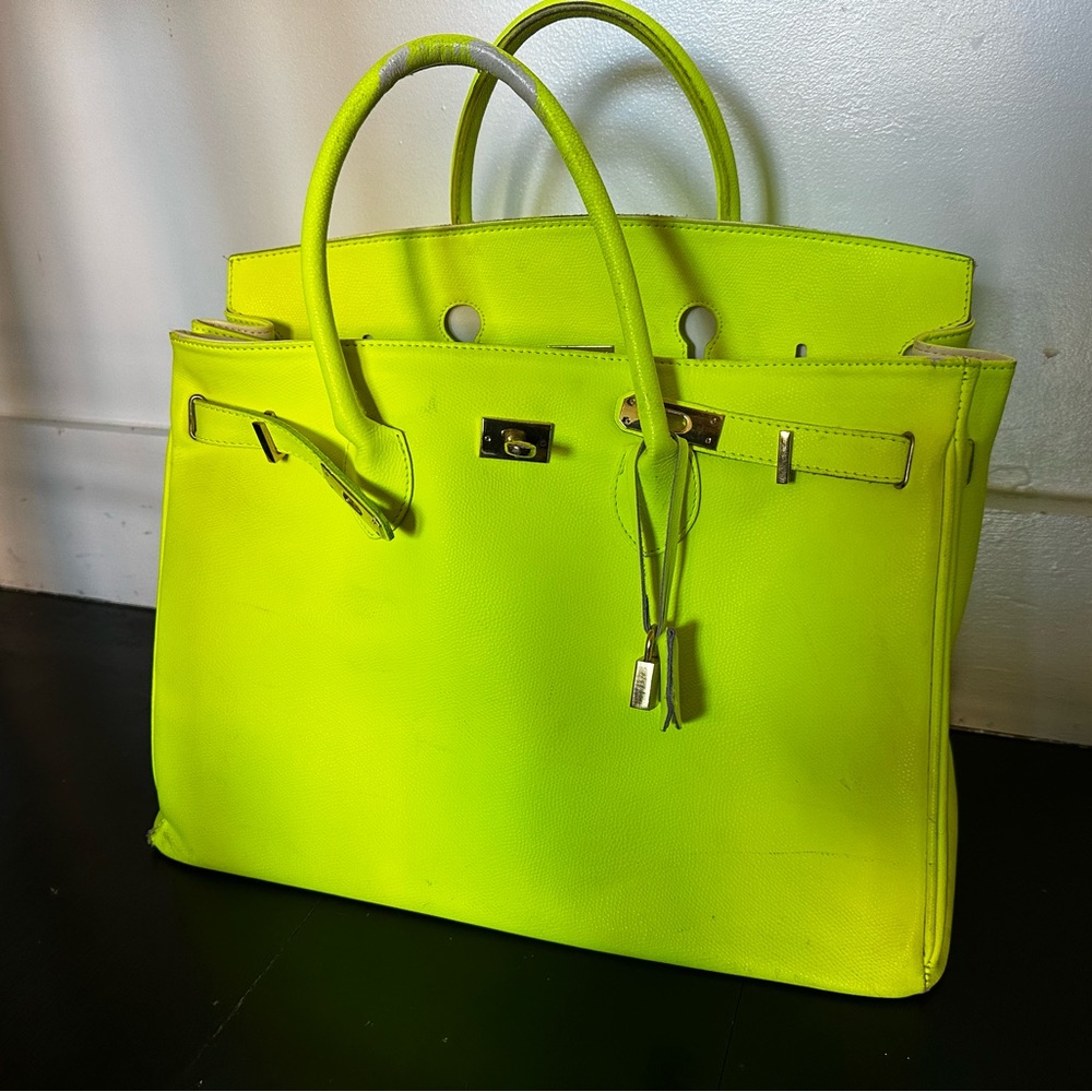 Neon Yellow Designer Handbag - Birkin style